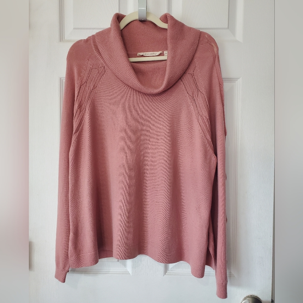 Soft Surroundings Noemie Sweater Alpaca Wool Blend Pink knit Cowl Neck Size XL